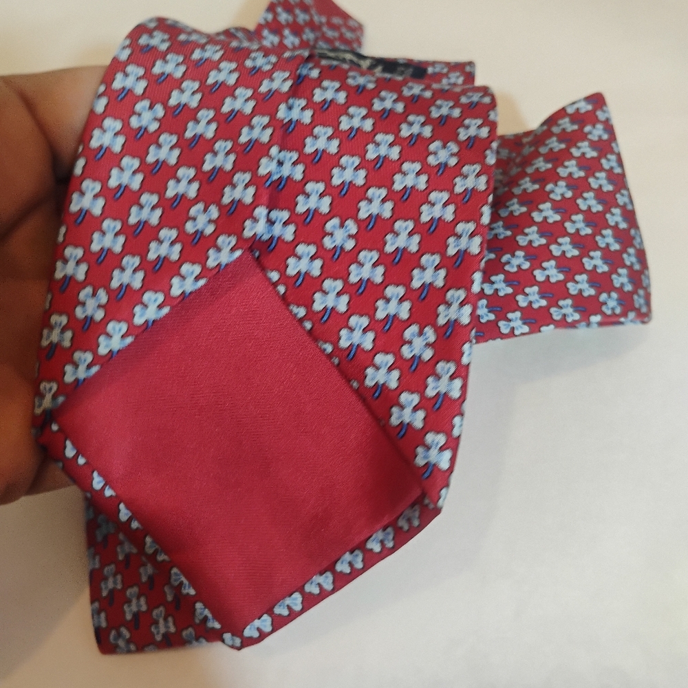 Hermes Paris Red/Blue Lucky Clover Silk Tie 5005 EA - Picture 4 of 10